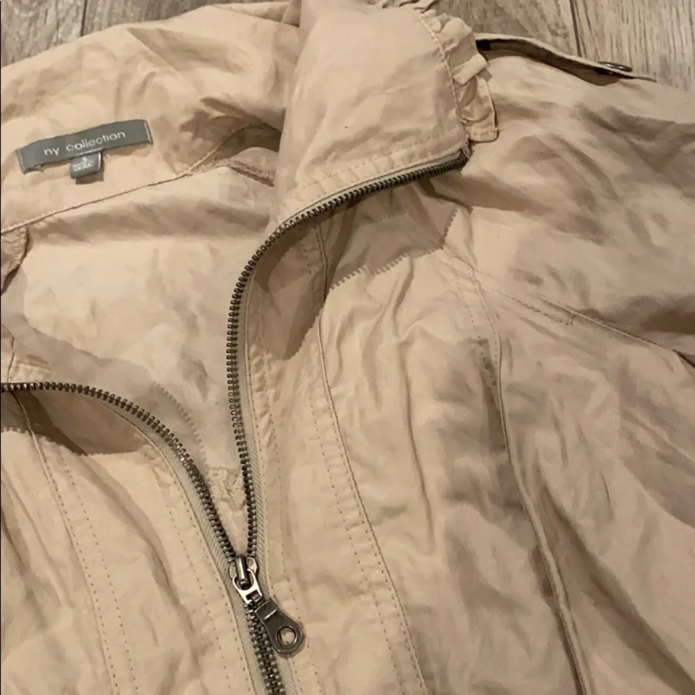 Tan Ruffle Trim Drawstring Jacket - Picture 4 of 5